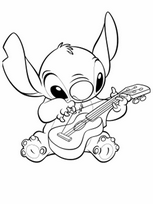 coloriage Stitch joue de la guitare
